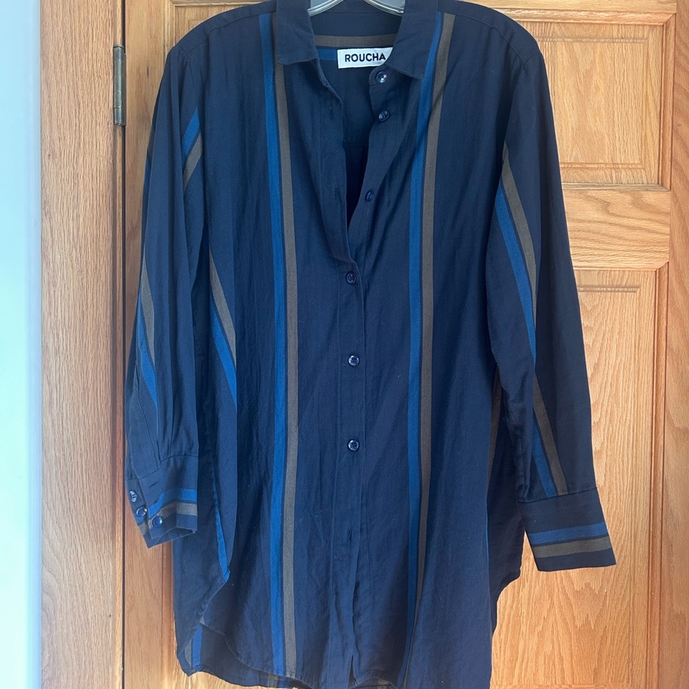ROUCHA Blue Striped Women's Button Down Shirt